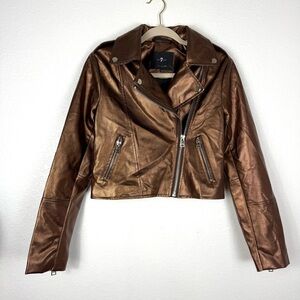 7 For All Mankind Women's Metallic Brown Leather Jacket size XS